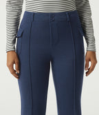 Ribbed Knit Mid Rise Straight Leg Pintuck Casual Trousers with Pockets — Mood Indigo — view 4