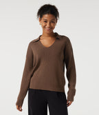 V Neck Drop Shoulder Long Sleeve Work Jumper — Pecan Pie — view 1