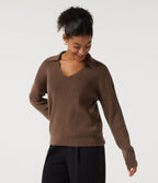 V Neck Drop Shoulder Long Sleeve Work Jumper — Pecan Pie — view 3