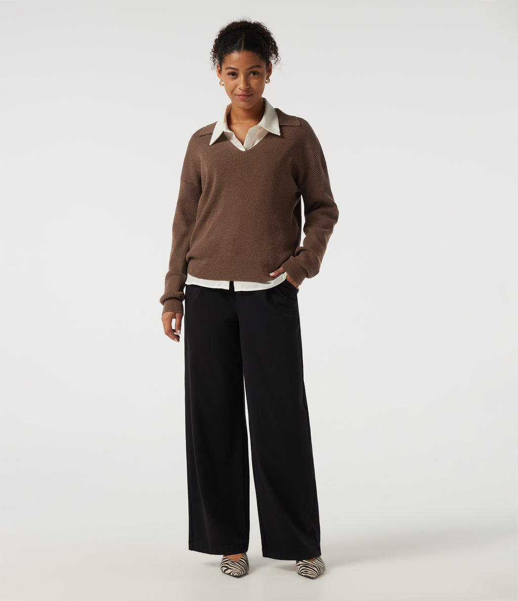 V Neck Drop Shoulder Long Sleeve Work Jumper — Pecan Pie — view 7