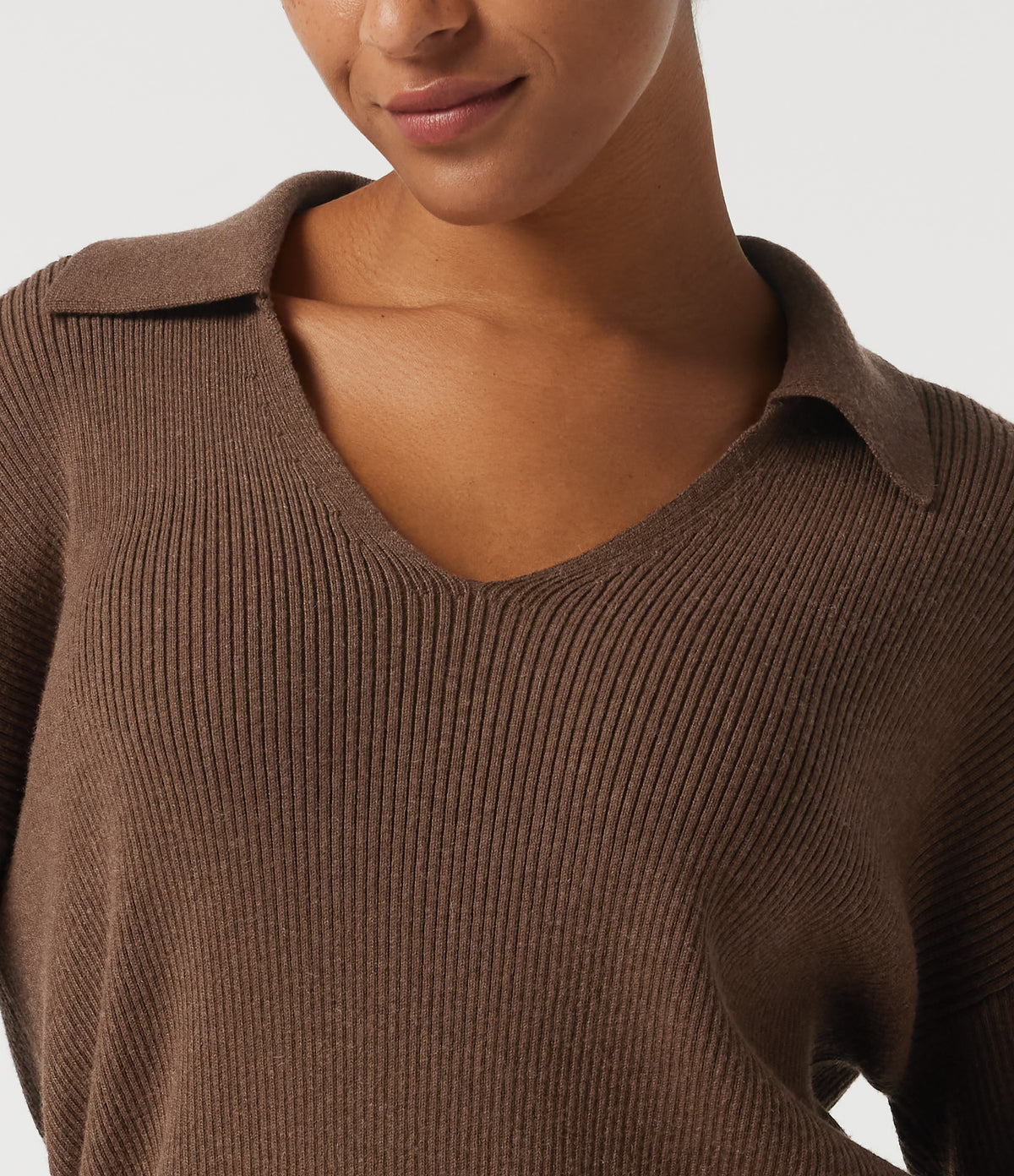 V Neck Drop Shoulder Long Sleeve Work Jumper — Pecan Pie — view 6