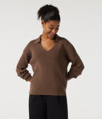 V Neck Drop Shoulder Long Sleeve Work Jumper — Pecan Pie — view 4