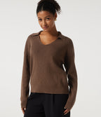 V Neck Drop Shoulder Long Sleeve Work Jumper — Pecan Pie — view 5