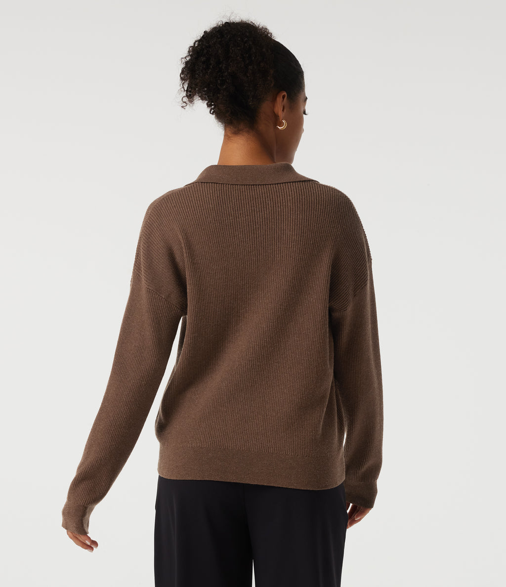 V Neck Drop Shoulder Long Sleeve Work Jumper — Pecan Pie — view 2
