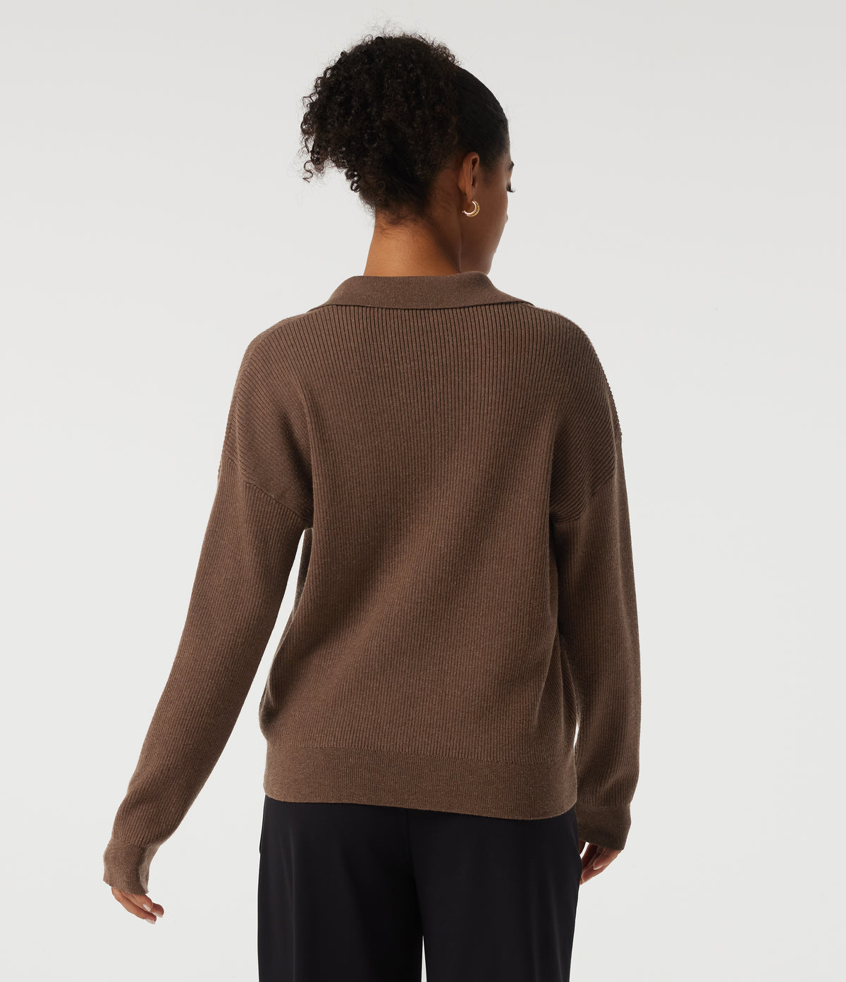 V Neck Drop Shoulder Long Sleeve Work Jumper — Pecan Pie — view 2