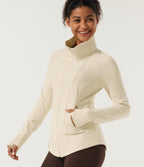 Stand Collar Long Sleeve Yoga Track Jacket with Pockets — White Asparagus — view 4