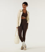 Stand Collar Long Sleeve Yoga Track Jacket with Pockets — White Asparagus — view 7