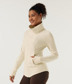 Stand Collar Long Sleeve Yoga Track Jacket with Pockets — White Asparagus — view 1