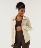 Stand Collar Long Sleeve Yoga Track Jacket with Pockets — White Asparagus — view 3