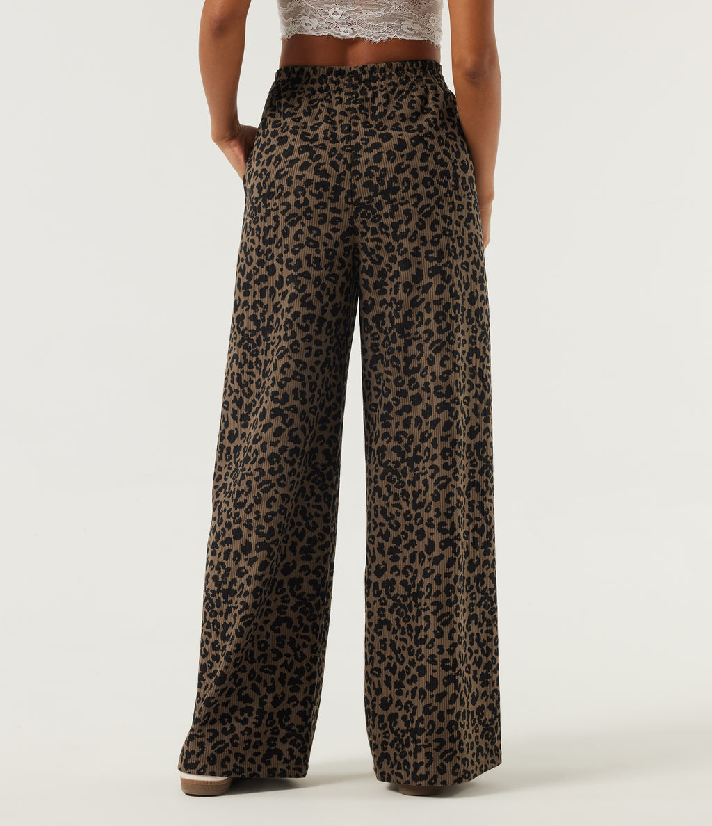 High Waisted Leopard Print Baggy Corduroy Casual Trousers with Pockets — Wildmark — view 2
