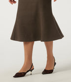 High Waisted Fleece Work Midi Mermaid Skirt — Camphor Wood Brown — view 6