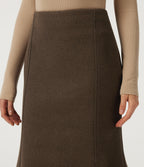 High Waisted Fleece Work Midi Mermaid Skirt — Camphor Wood Brown — view 4