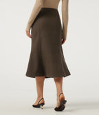 High Waisted Fleece Work Midi Mermaid Skirt — Camphor Wood Brown — view 2