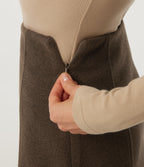 High Waisted Fleece Work Midi Mermaid Skirt — Camphor Wood Brown — view 5