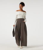 High Waisted Straight Leg Stripe Work Trousers with Pockets — Willow Brown — view 7