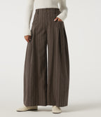 High Waisted Straight Leg Stripe Work Trousers with Pockets — Willow Brown — view 1