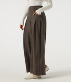 High Waisted Straight Leg Stripe Work Trousers with Pockets — Willow Brown — view 3