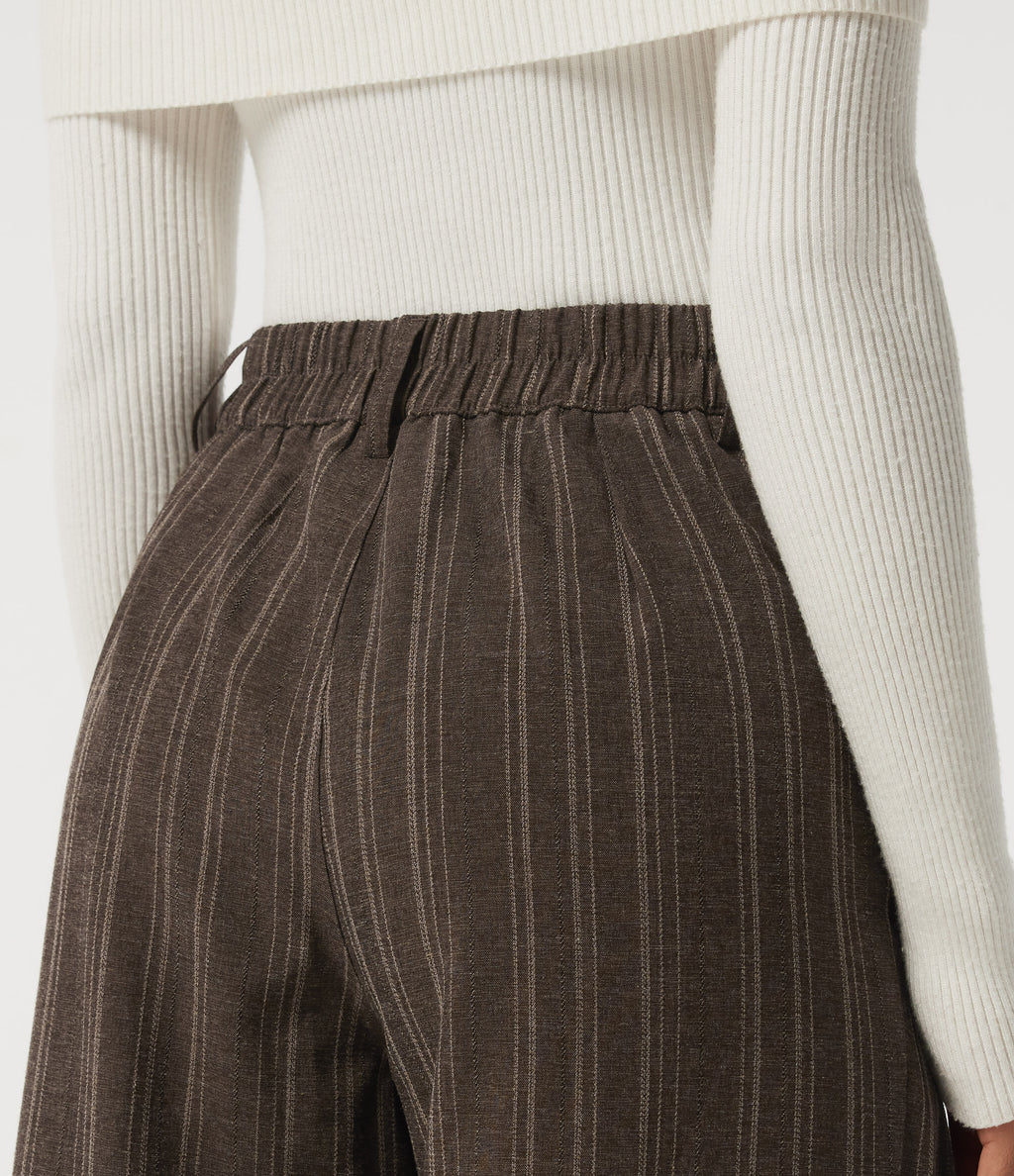 High Waisted Straight Leg Stripe Work Trousers with Pockets — Willow Brown — view 5