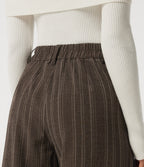 High Waisted Straight Leg Stripe Work Trousers with Pockets — Willow Brown — view 5