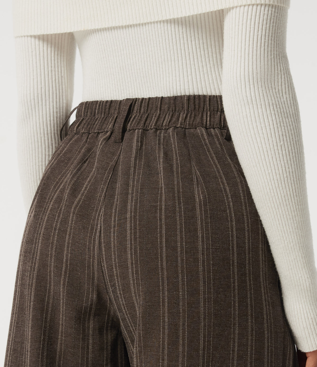 High Waisted Straight Leg Stripe Work Trousers with Pockets — Willow Brown — view 5