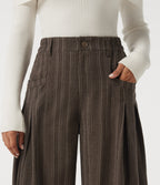 High Waisted Straight Leg Stripe Work Trousers with Pockets — Willow Brown — view 4