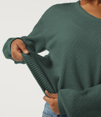 Scoop Neck Long Sleeve Waffle Work Sweatshirt — Green Frost — view 6
