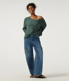 Scoop Neck Long Sleeve Waffle Work Sweatshirt — Green Frost — view 7