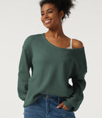 Scoop Neck Long Sleeve Waffle Work Sweatshirt — Green Frost — view 4