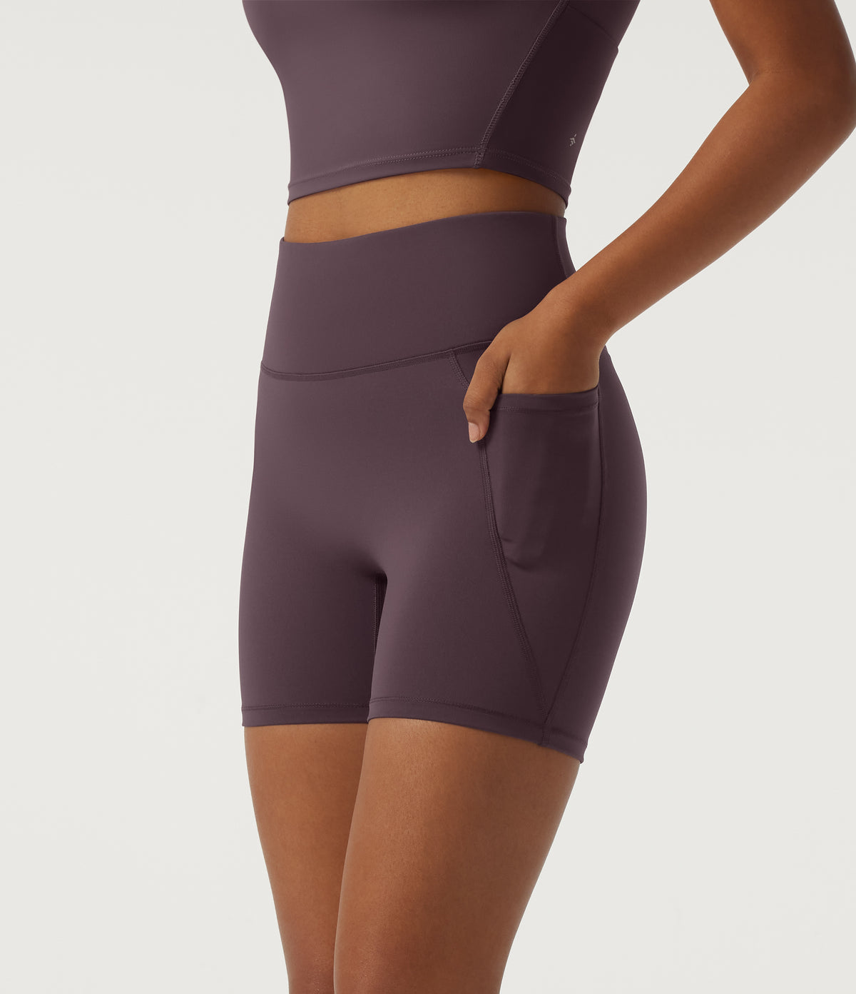 Quick Dry High Waisted Tummy Control Running Bikers 5" with Pockets — Dusky Evening purple — view 3