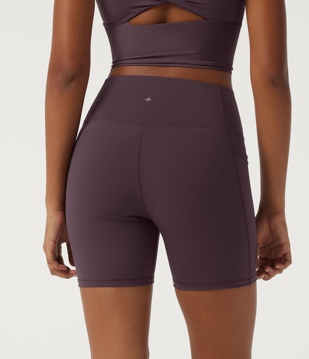 Quick Dry High Waisted Tummy Control Running Bikers 5" with Pockets — Dusky Evening purple — view 2