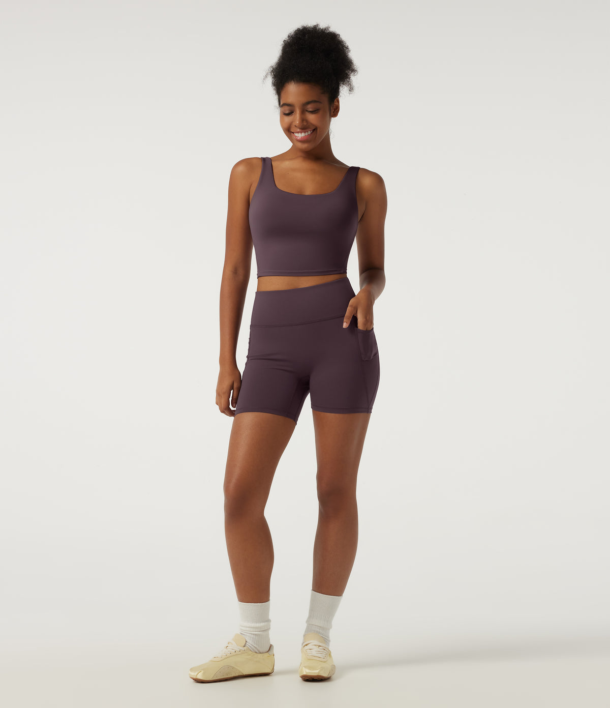 Quick Dry High Waisted Tummy Control Running Bikers 5" with Pockets — Dusky Evening purple — view 7