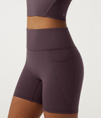Quick Dry High Waisted Tummy Control Running Bikers 5" with Pockets — Dusky Evening purple — view 4