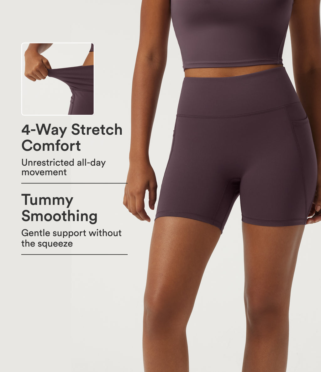 Quick Dry High Waisted Tummy Control Running Bikers 5" with Pockets — Dusky Evening purple — view 1