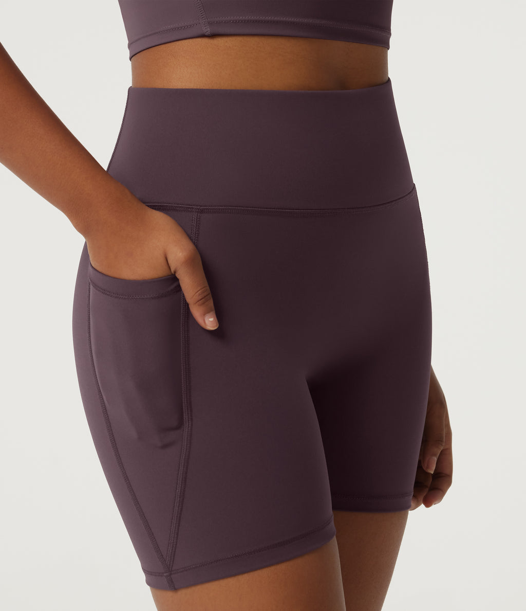 Quick Dry High Waisted Tummy Control Running Bikers 5" with Pockets — Dusky Evening purple — view 5