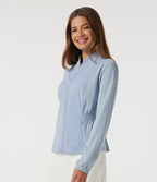 Long Sleeve Ruched Casual Jacket with Pockets — Subdued Blue — view 3