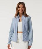 Long Sleeve Ruched Casual Jacket with Pockets — Subdued Blue — view 1