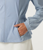 Long Sleeve Ruched Casual Jacket with Pockets — Subdued Blue — view 7