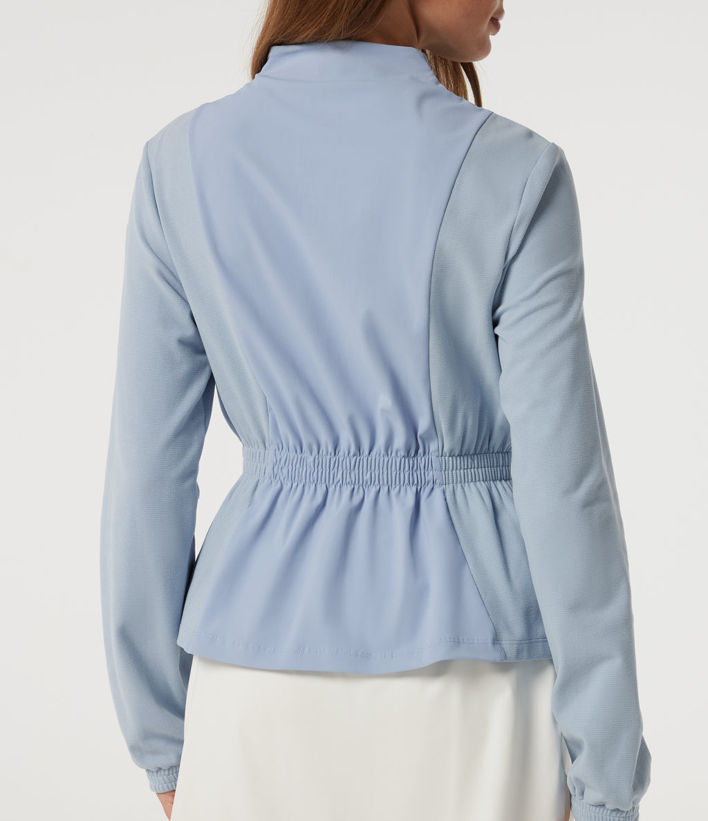 Long Sleeve Ruched Casual Jacket with Pockets — Subdued Blue — view 6