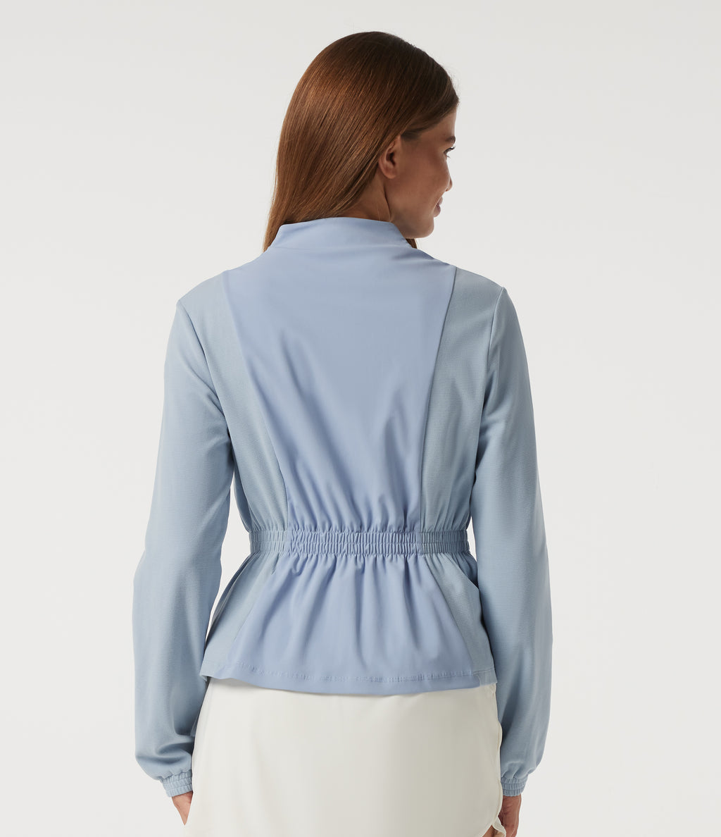 Long Sleeve Ruched Casual Jacket with Pockets — Subdued Blue — view 2