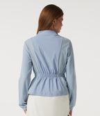 Long Sleeve Ruched Casual Jacket with Pockets — Subdued Blue — view 2