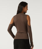 Cowl Neck Long Sleeve Casual Top — Fondue Fudge — view 2