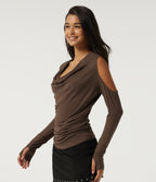 Cowl Neck Long Sleeve Casual Top — Fondue Fudge — view 3
