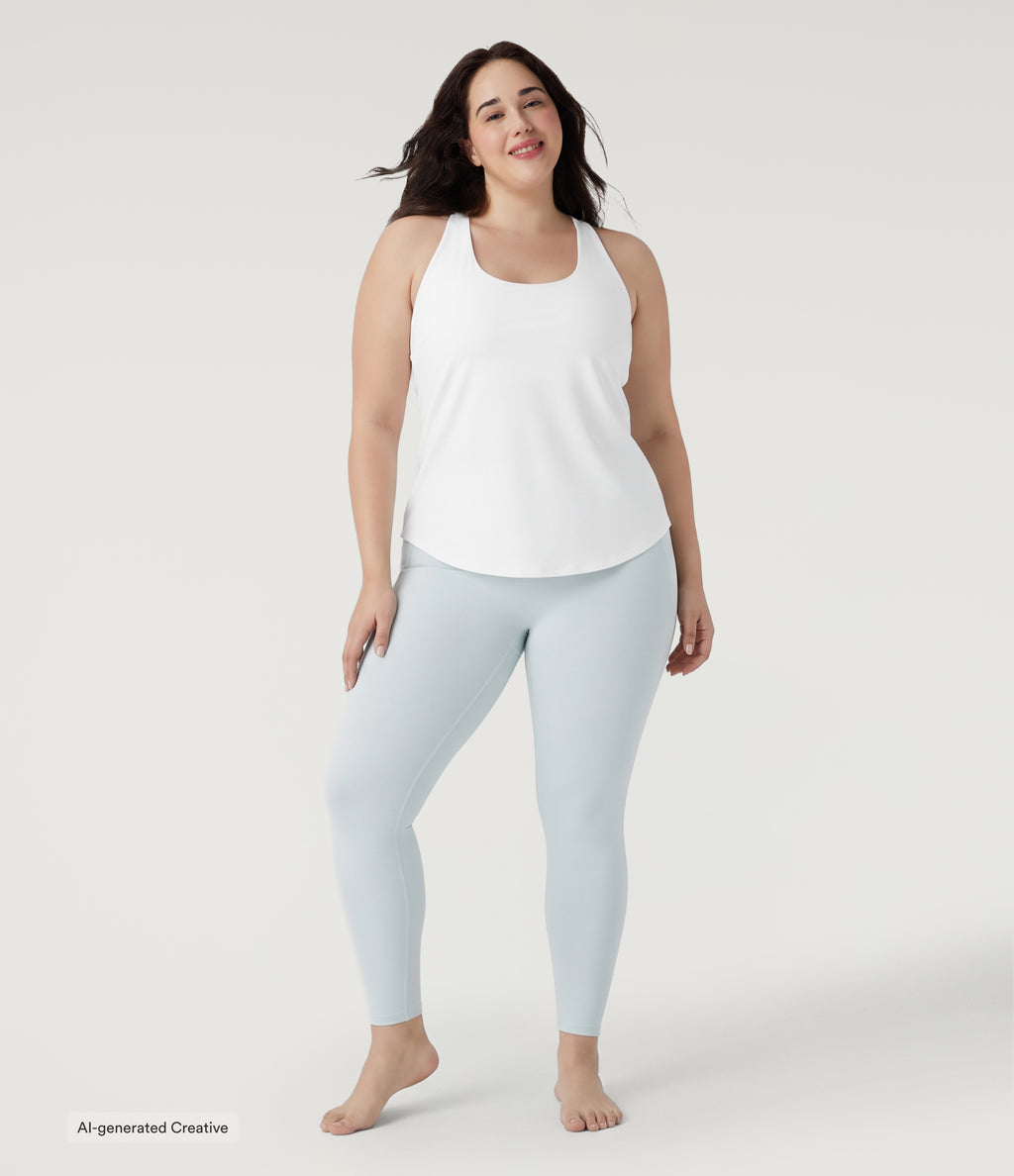 Plus Size U Neck Built-in Bra Curved Hem InstantCool Yoga Tank Top-UPF50+ — White — view 5