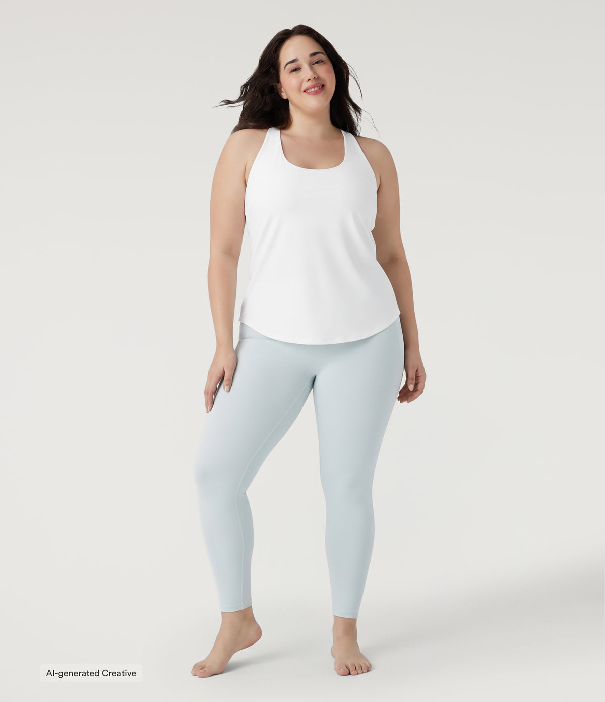 Plus Size U Neck Built-in Bra Curved Hem InstantCool Yoga Tank Top-UPF50+ — White — view 5