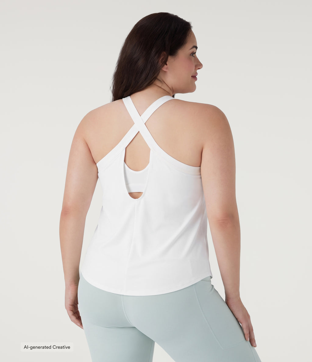 Plus Size U Neck Built-in Bra Curved Hem InstantCool Yoga Tank Top-UPF50+ — White — view 1
