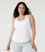Plus Size U Neck Built-in Bra Curved Hem InstantCool Yoga Tank Top-UPF50+ — White — view 2