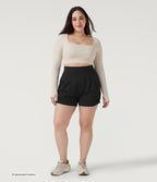 Plus Size Airy High Waisted Ruched InstantCool Yoga Shorts 3'' with Pockets — Black — additional view