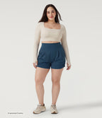 Plus Size Airy High Waisted Ruched InstantCool Yoga Shorts 3'' with Pockets — Majolica Blue — view 4