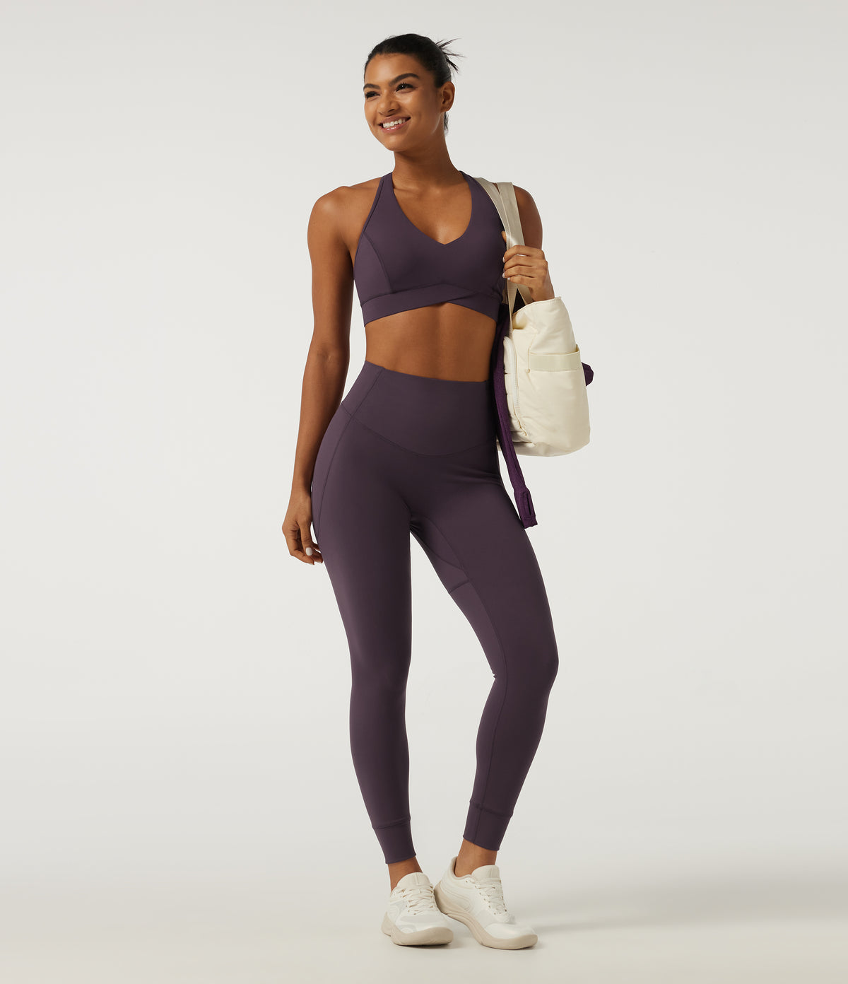 SpeedWave Quick Dry High Waisted Tummy Control Booty Scrunch Training Leggings with Pocket — Dusky Evening purple — view 7