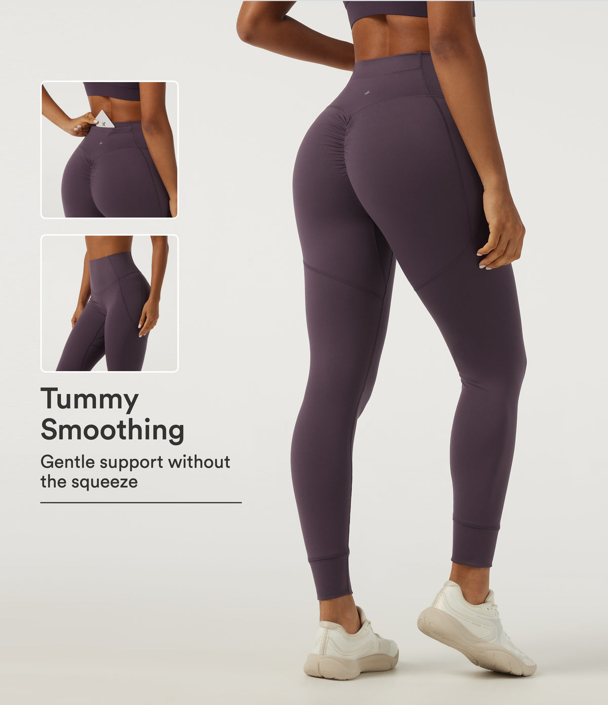 SpeedWave Quick Dry High Waisted Tummy Control Booty Scrunch Training Leggings with Pocket — Dusky Evening purple — view 1
